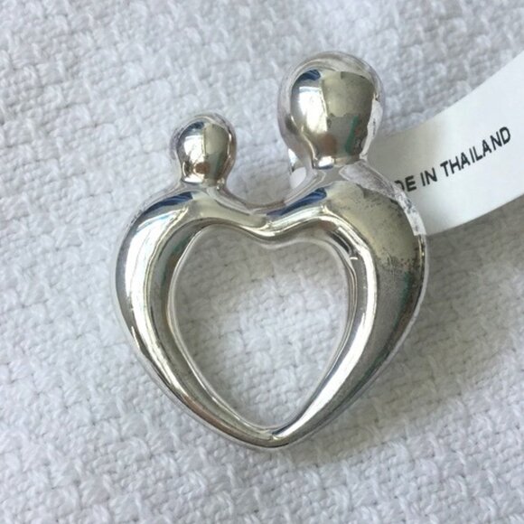 Sterling Silver Jewelry - Sterling Silver 925 Mother Child Heart Pendant Slide 4 grams NEW